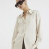 Beige långärmad slim fit-skjorta i satin