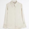 Beige långärmad slim fit-skjorta i satin