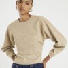Beige långärmad topp i imiterat läder med batwing-ärmar