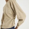 Beige långärmad topp i imiterat läder med batwing-ärmar