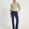 Beige långärmad topp i imiterat läder med batwing-ärmar