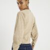 Beige långärmad topp i imiterat läder med batwing-ärmar