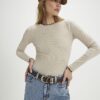 Beige långärmad topp med skulpterad kant