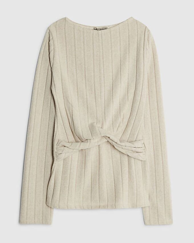 Beige långärmad tröja med vridning fram