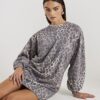 Beige miniklänning i sweatshirt med leopardmönster