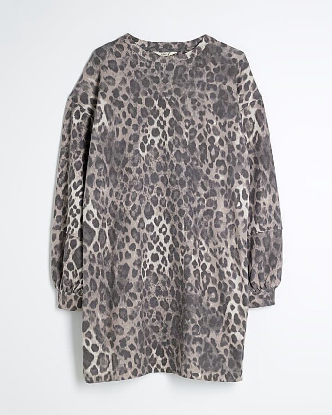 Beige miniklänning i sweatshirt med leopardmönster