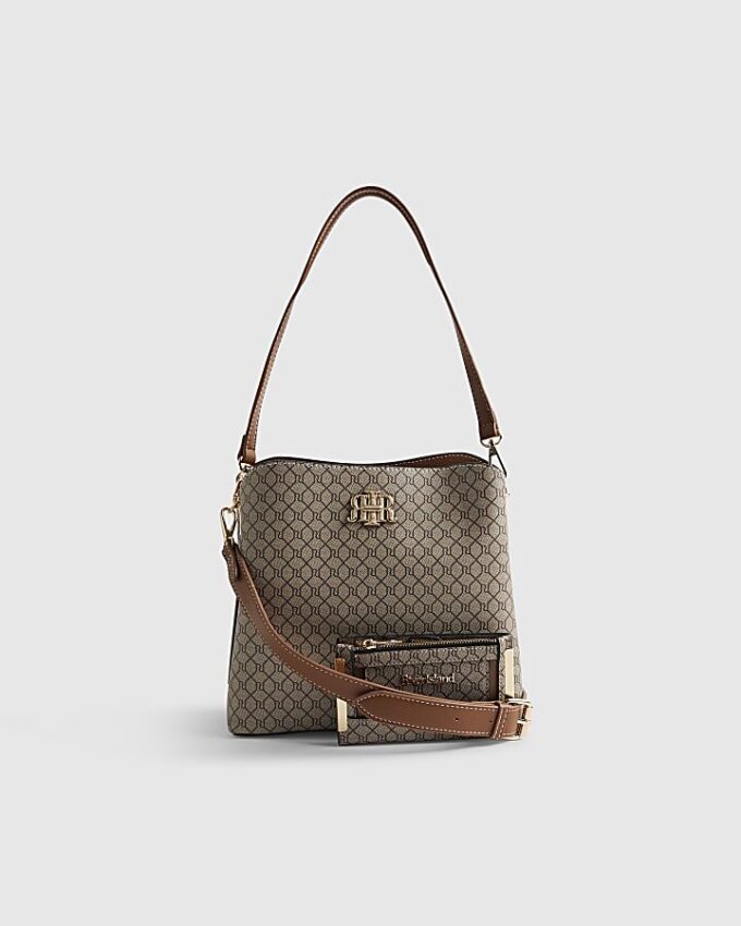 Beige monogram-hinkväska i paket