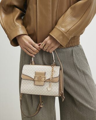 Beige monogrampanel mini-toteväska