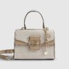 Beige monogrampanel mini-toteväska