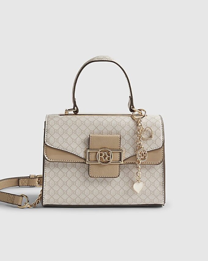 Beige monogrampanel mini-toteväska