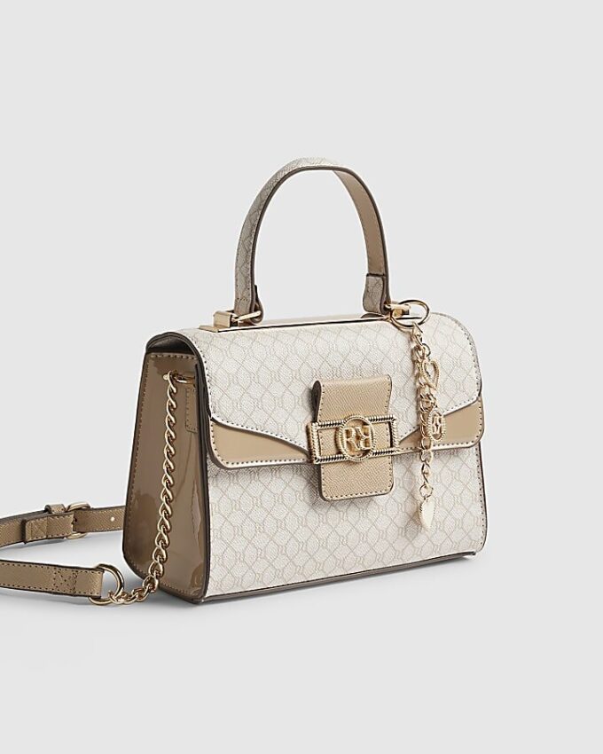 Beige monogrampanel mini-toteväska