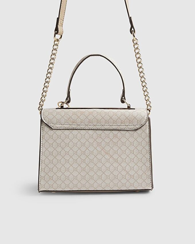 Beige monogrampanel mini-toteväska