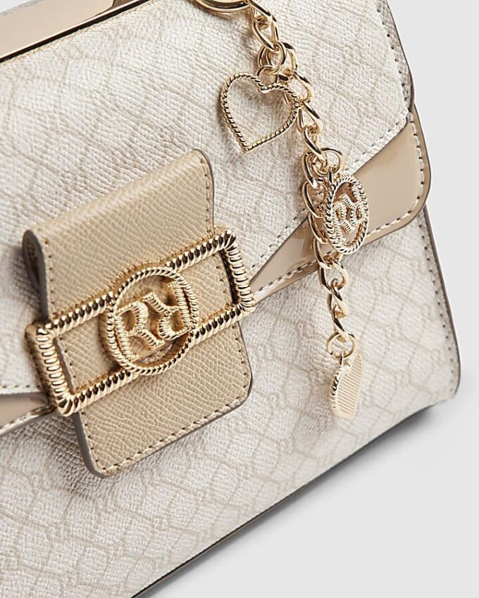 Beige monogrampanel mini-toteväska