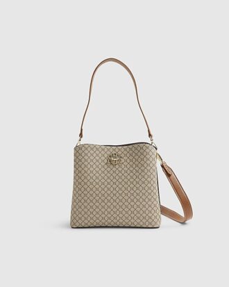 Beige monogramtryckt hinkväska