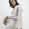 Beige mysig långärmad ribbad topp med bubbelkant