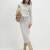 Beige mysig långärmad ribbad topp med bubbelkant