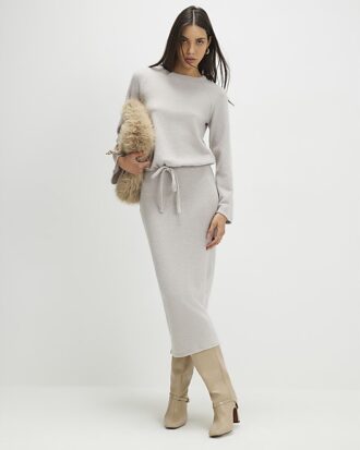 Beige mysig långärmad ribbad topp med bubbelkant