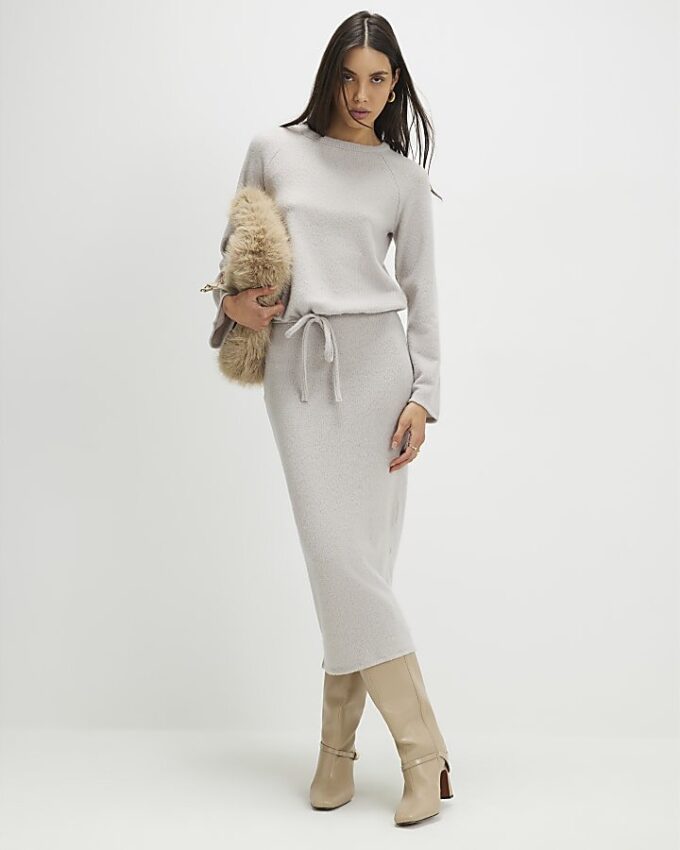 Beige mysig långärmad ribbad topp med bubbelkant