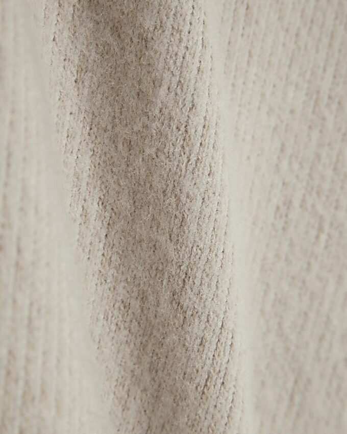 Beige mysig långärmad ribbad topp med bubbelkant