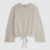 Beige mysig långärmad ribbad topp med bubbelkant