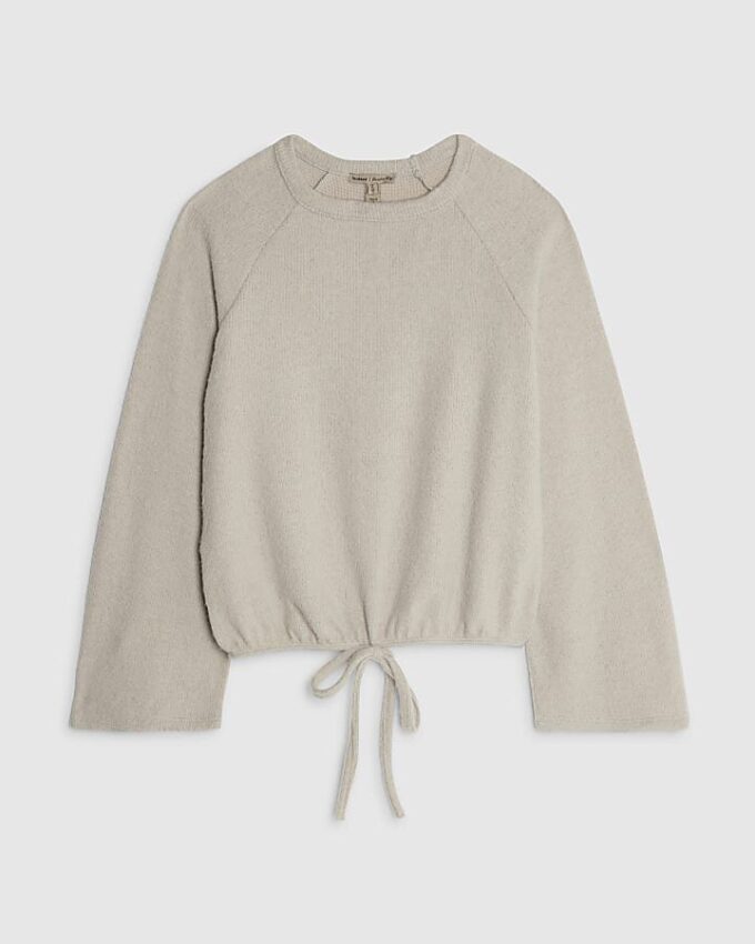 Beige mysig långärmad ribbad topp med bubbelkant