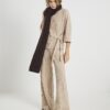 Beige Mysiga ribbade byxor med vida ben