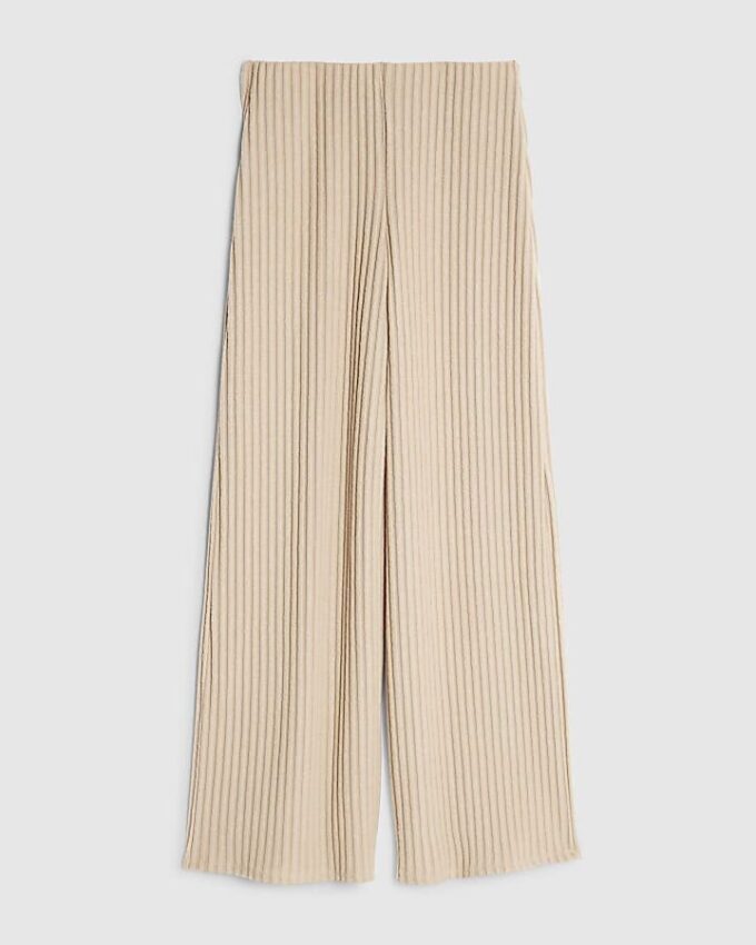 Beige Mysiga ribbade byxor med vida ben