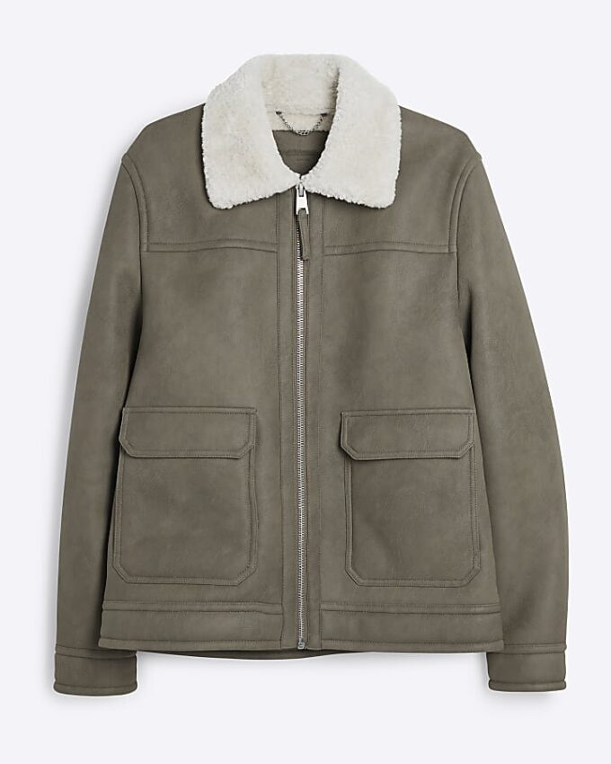 Beige nubuckjacka med normal passform