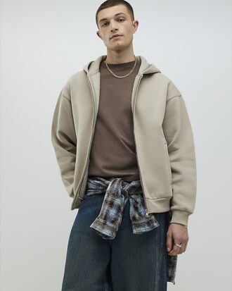Beige oversized hoodie med dragkedja
