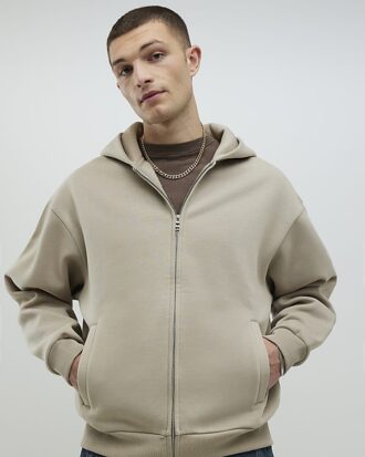 Beige oversized hoodie med dragkedja