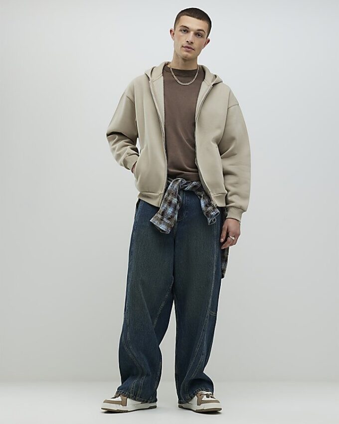 Beige oversized hoodie med dragkedja