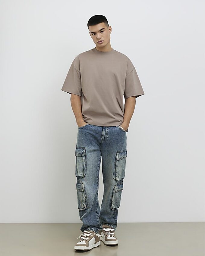 Beige oversized-passformad T-shirt