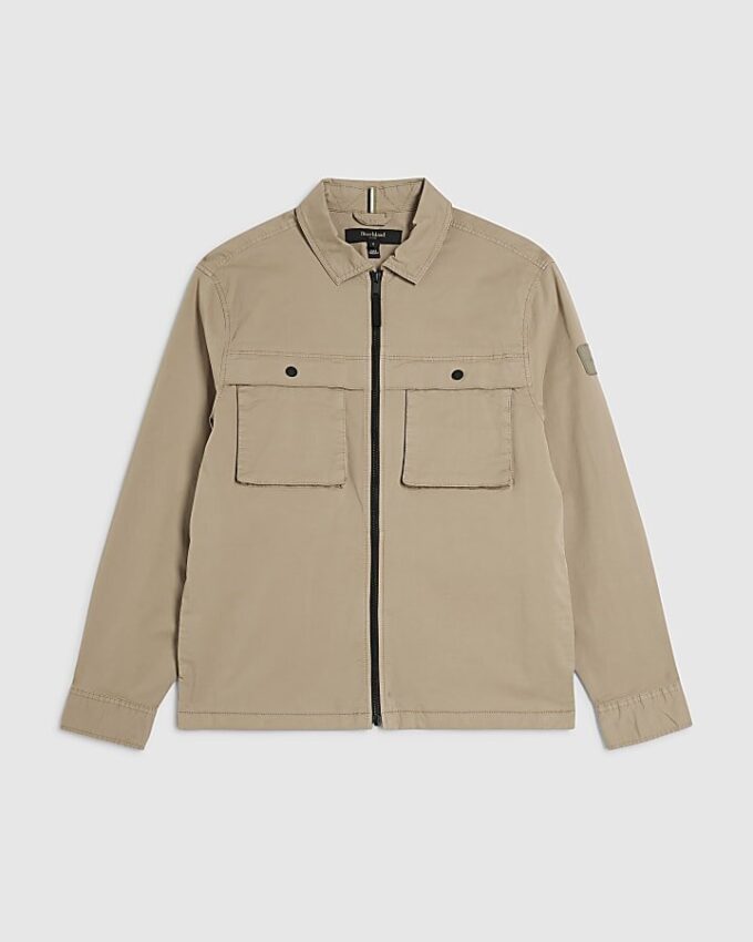 Beige overskjorta med dragkedja och normal passform