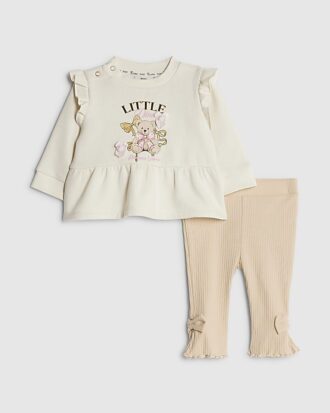 Beige peplum-tröja med björnmotiv för babyflickor