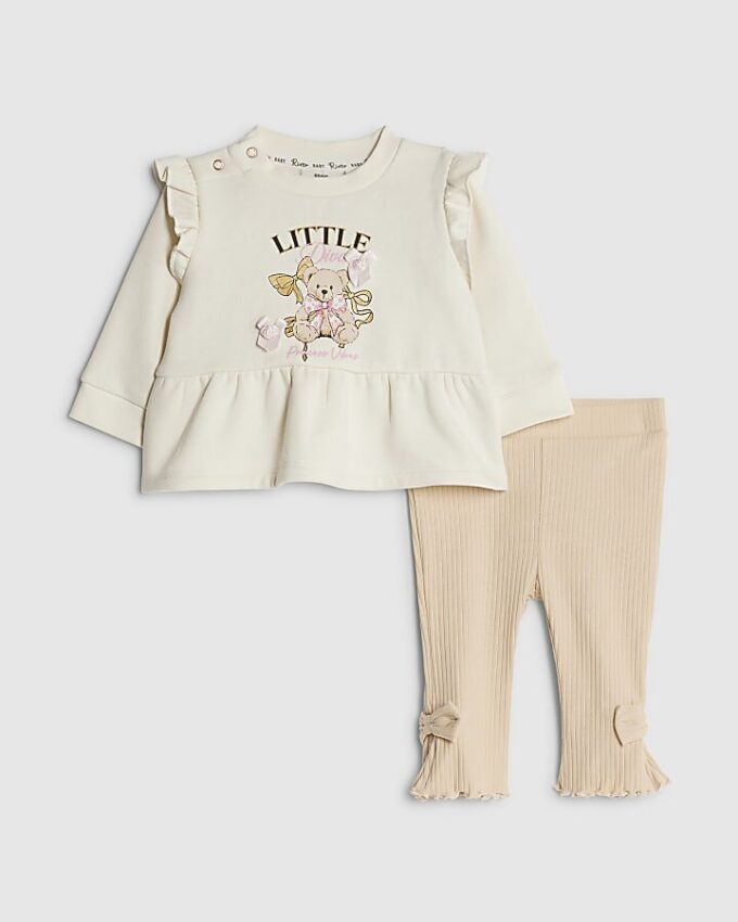Beige peplum-tröja med björnmotiv för babyflickor