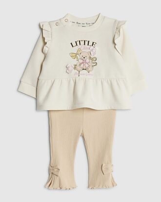 Beige peplum-tröja med björnmotiv för babyflickor