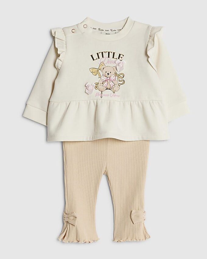 Beige peplum-tröja med björnmotiv för babyflickor