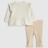 Beige peplum-tröja med björnmotiv för babyflickor