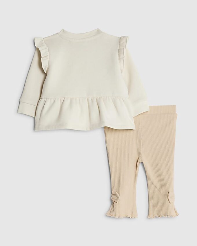 Beige peplum-tröja med björnmotiv för babyflickor