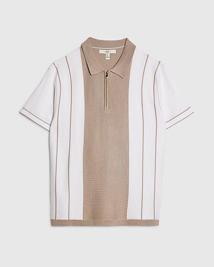 Beige polo med färgblockerade ränder