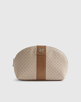 Beige randig sminkväska med monogram
