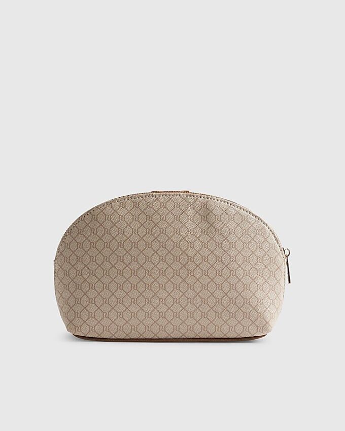 Beige randig sminkväska med monogram
