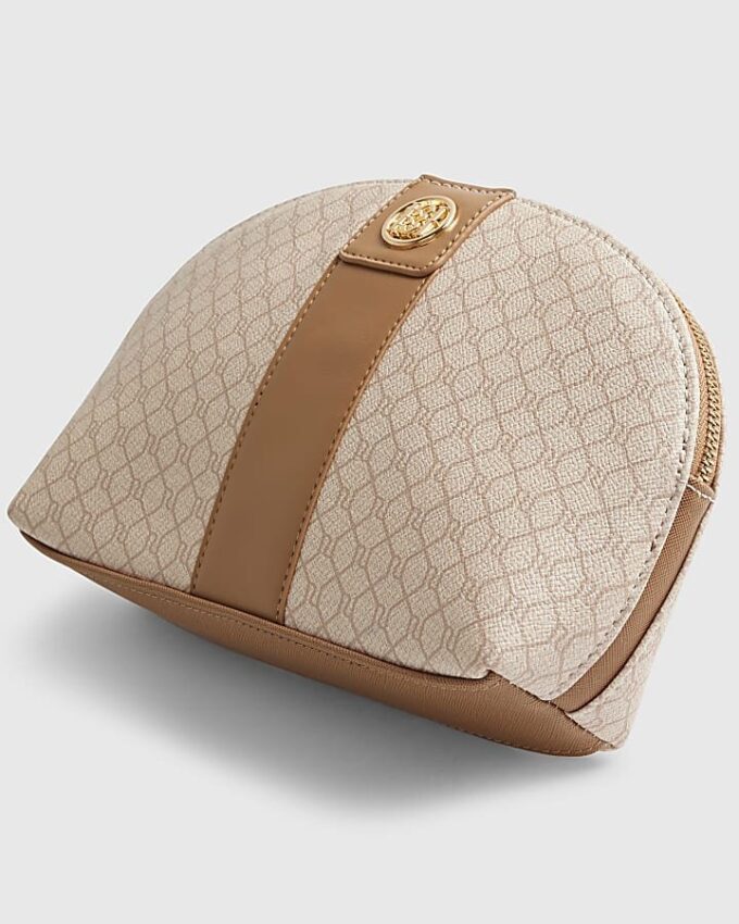 Beige randig sminkväska med monogram