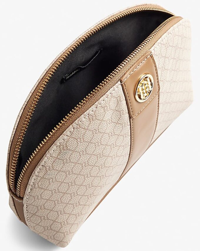 Beige randig sminkväska med monogram