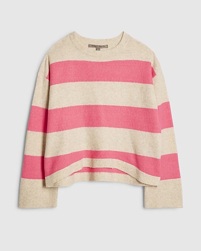Beige randig tröja med rund hals