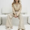 Beige randiga jeans med vida ben