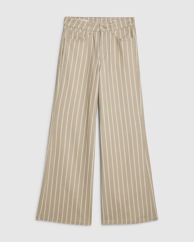 Beige randiga jeans med vida ben