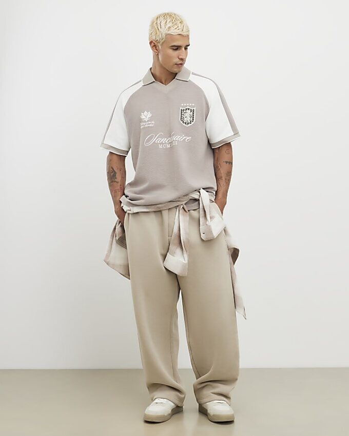 Beige Regular Fit Panelled Polo Shirt