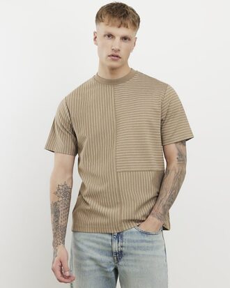 Beige Regular Fit Stripe T-shirt