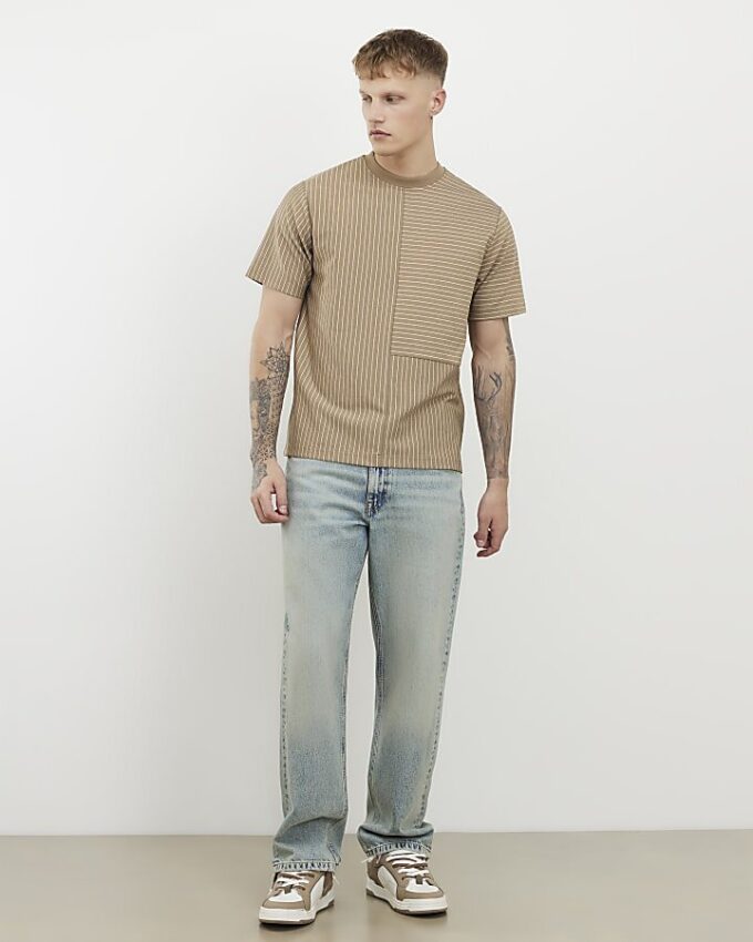 Beige Regular Fit Stripe T-shirt